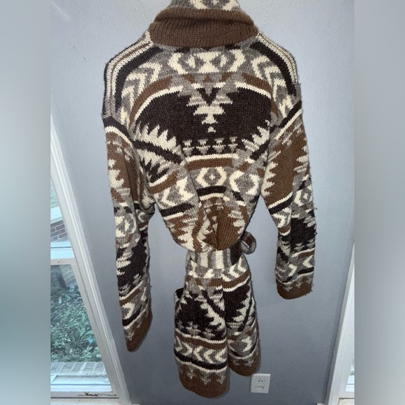 Ralph Lauren Southwestern Navajo 100% Wool Hand Knit Cardigan Waist Tie S/P Polo - Picture 7 of 11
